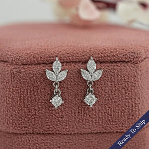 Marquise and Round Cut Diamond Dainty Drop Earrings