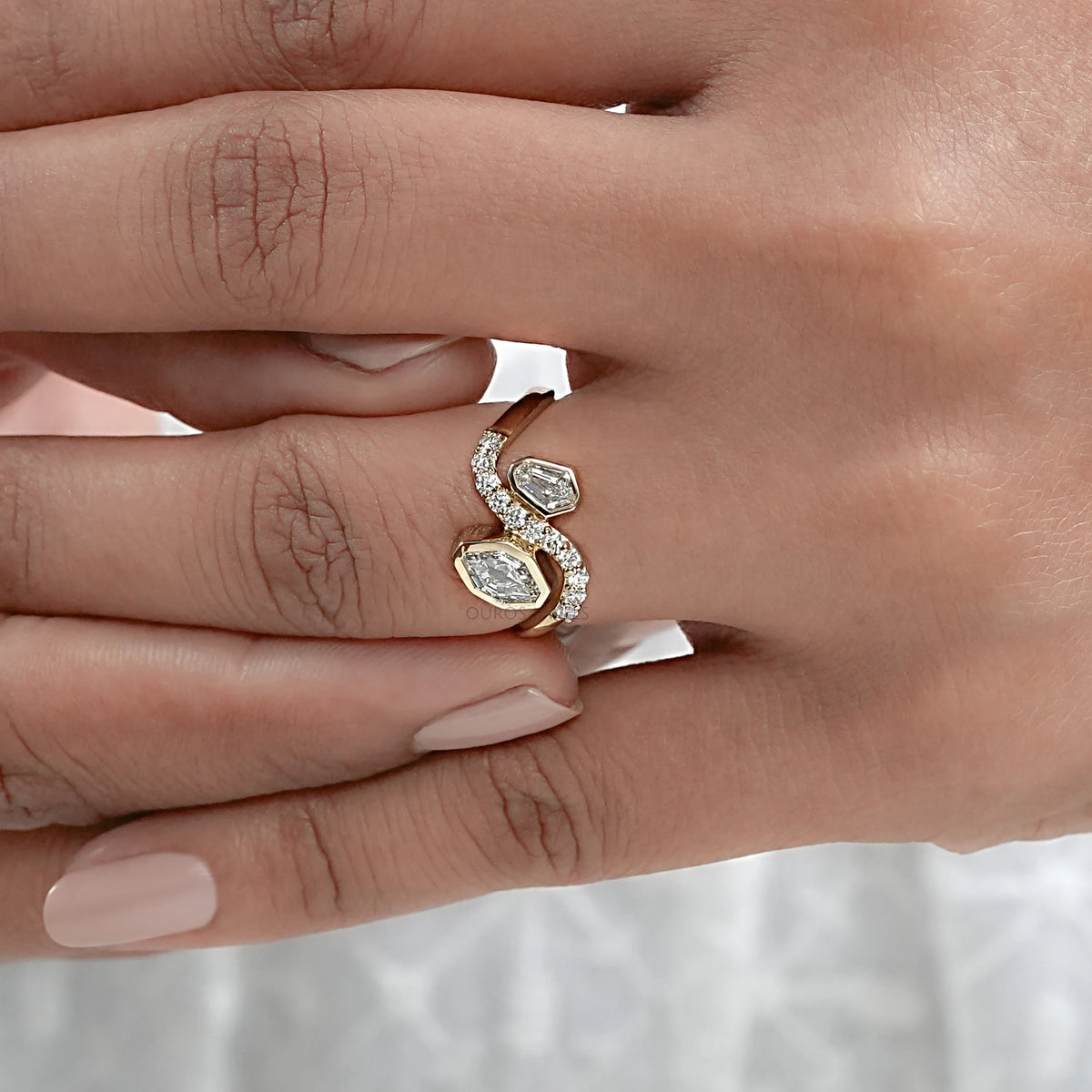 Bezel Set Shied Cut Bypass Wedding Ring