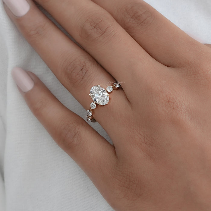 Old Mine Moval Cut Solitaire Accent Engagement Ring