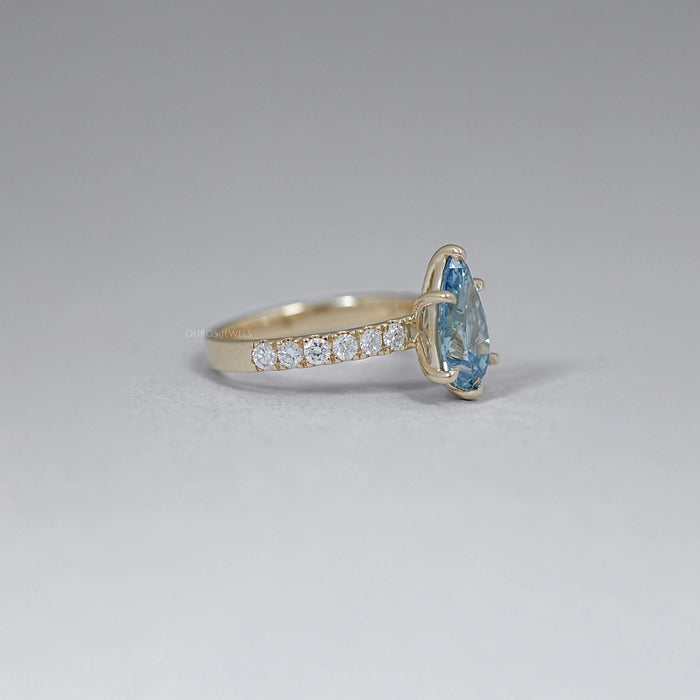Blue Pear Cut Diamond Solitaire Accent Diamond Ring