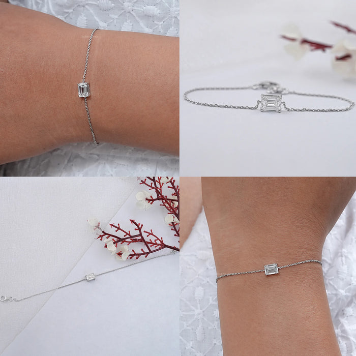 Emerald Cut Diamond Solitaire Chain Bracelet