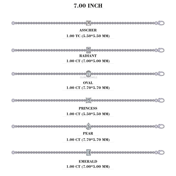 Asscher Cut Lab Grown Solitaire Diamond Bracelet