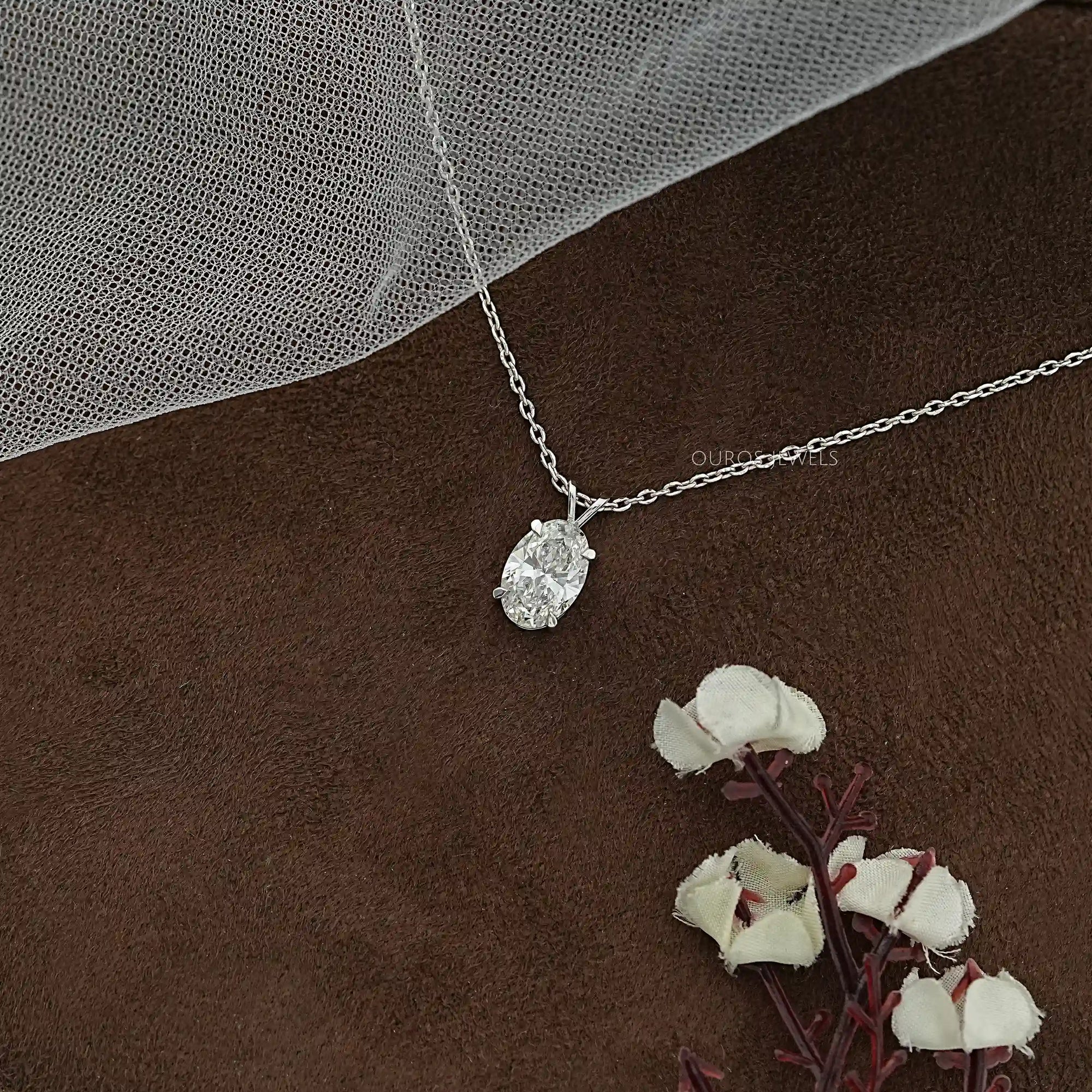 Oval Cut Lab Diamond Solitaire Bail Pendant Necklaces