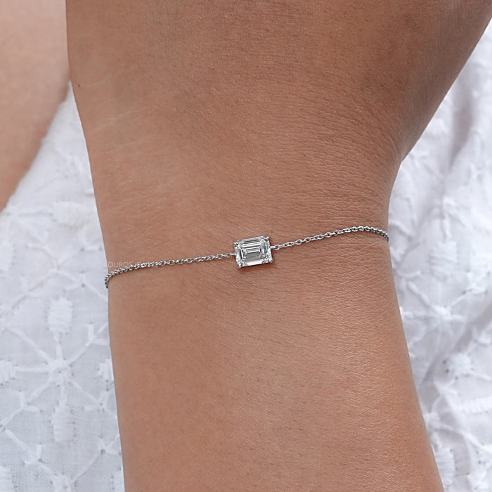 Emerald Cut Diamond Solitaire Chain Bracelet