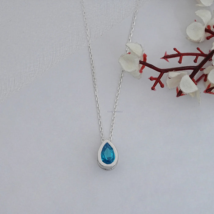 Aquamarine Pear Gemstone Bezel Set Pendant