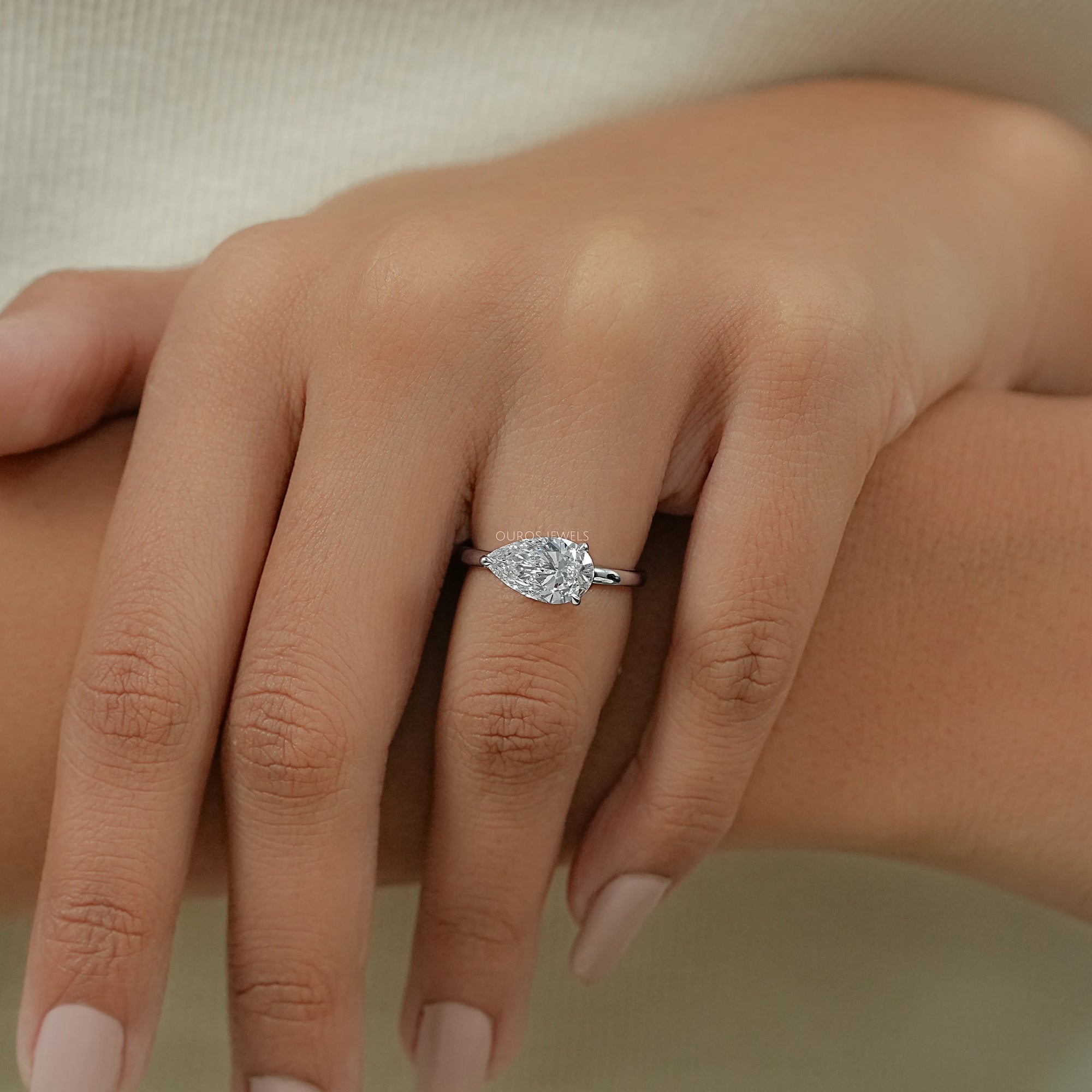 Pear Cut Bezel Set Diamond  Solitaire Ring