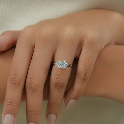 Pear Cut Bezel Set Diamond  Solitaire Ring