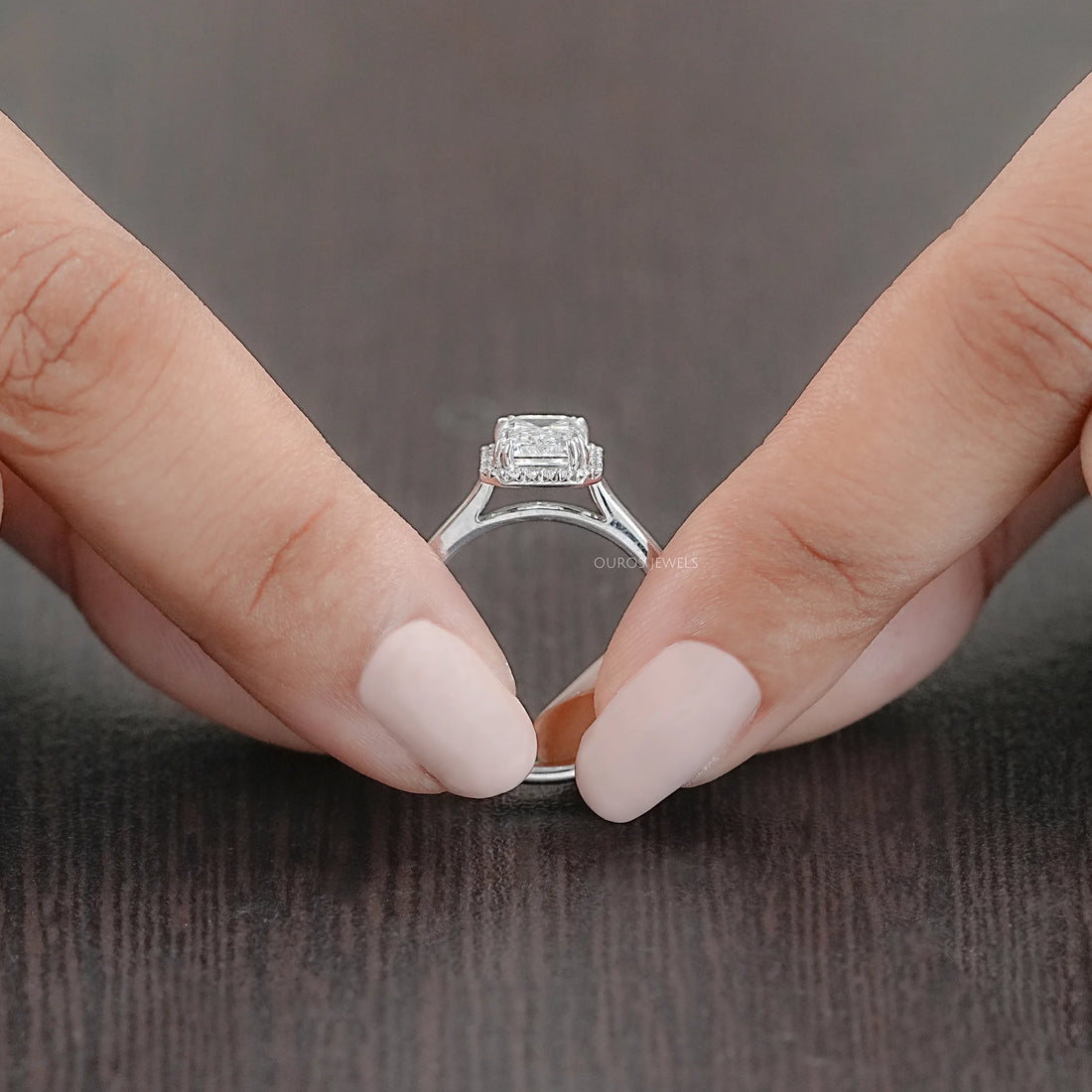 Emerald Lab Diamond Solitaire Halo Engagement Ring Rings