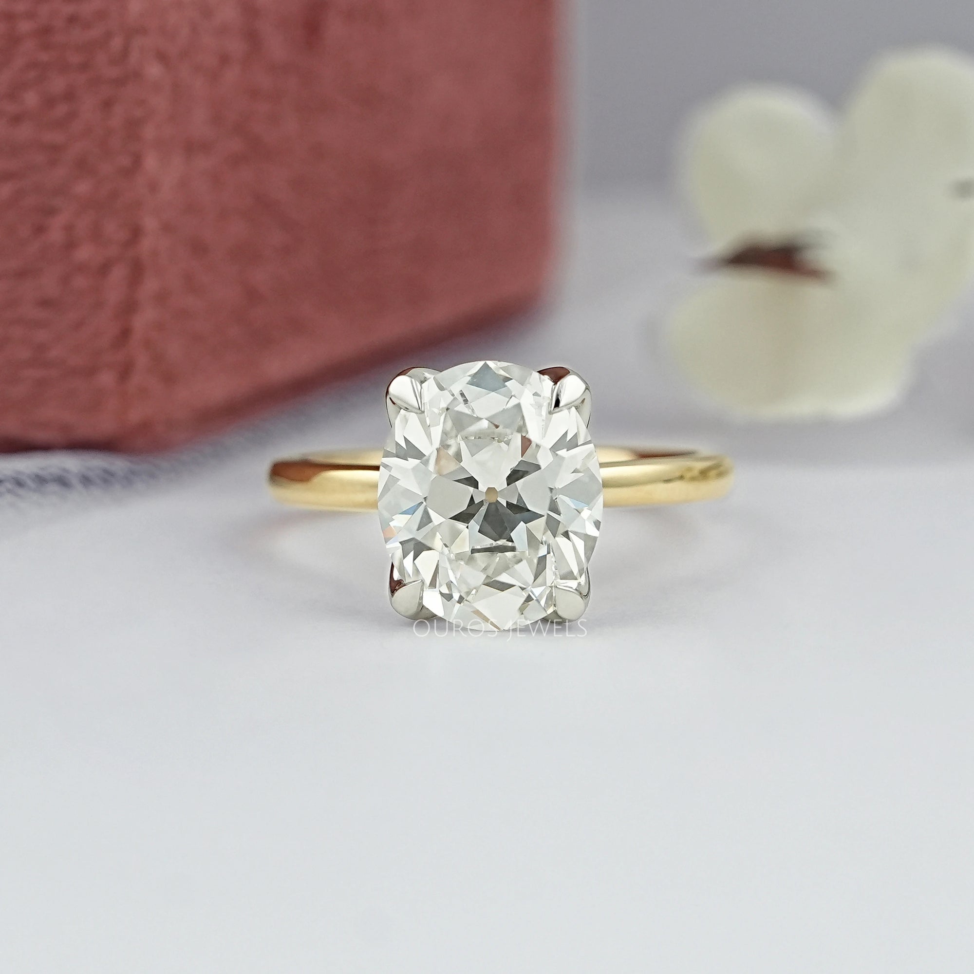 Solitaire Old Mine Cut Oval Diamond Engagement Ring Rings