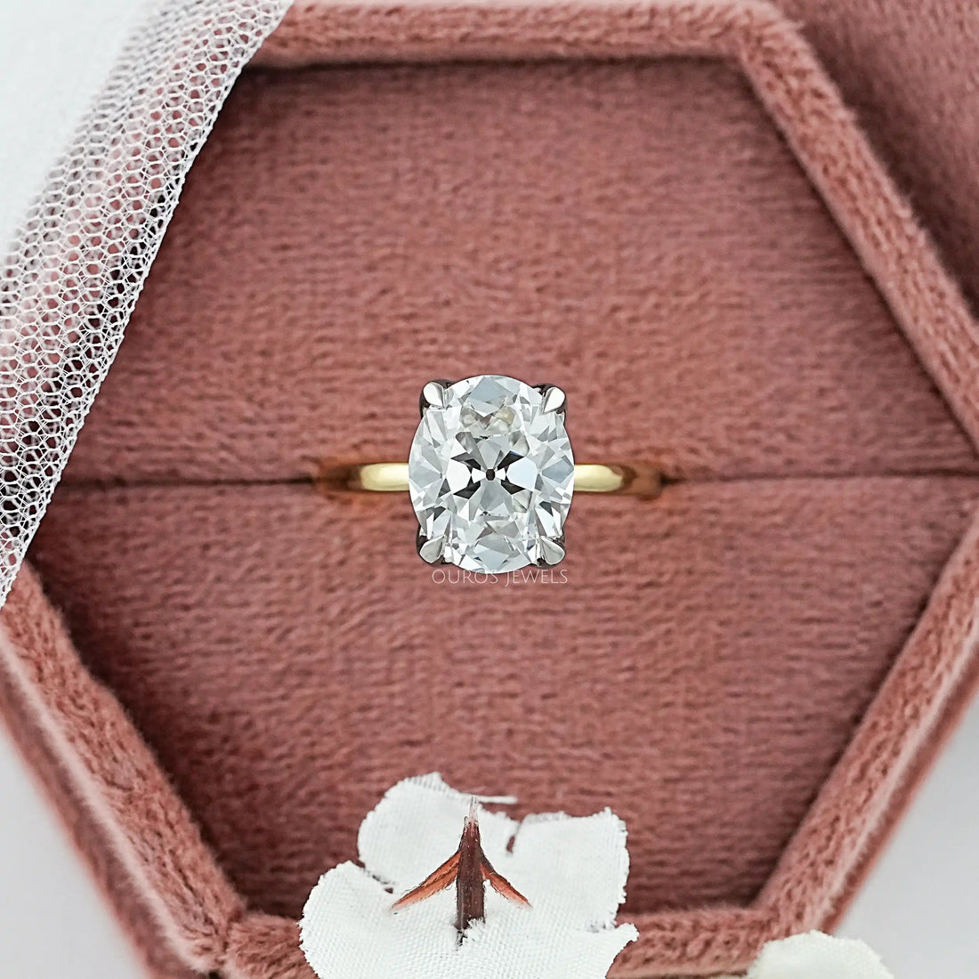 Solitaire Old Mine Cut Oval Diamond Engagement Ring Rings