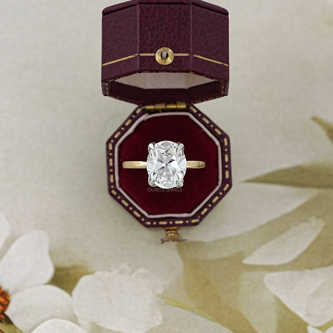 Solitaire Old Mine Cut Oval Diamond Engagement Ring Rings