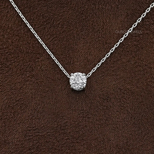Old European Round Lab Diamond Solitaire Pendant Necklaces