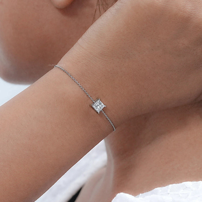 Princess Cut Solitaire Diamond Chain Bracelet