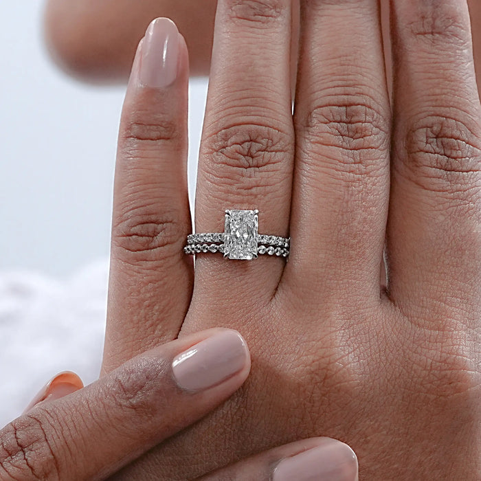 Radiant Cut Solitaire Accent Bridal Ring Set 