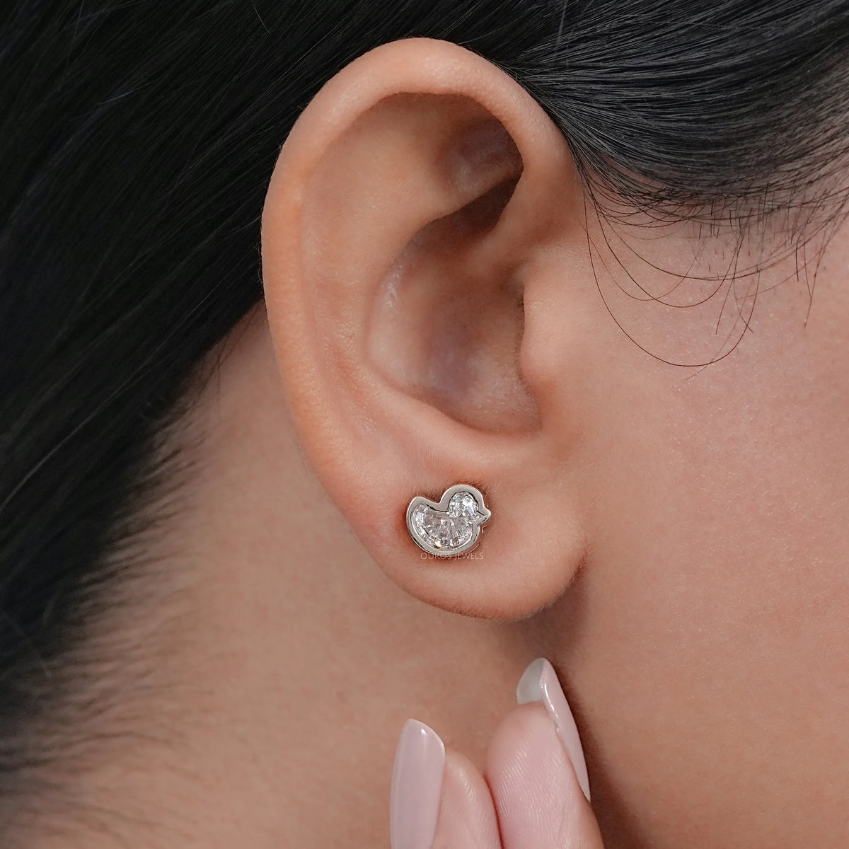 Duck Cut Lab Diamond Bezel Set Stud Earrings Earring