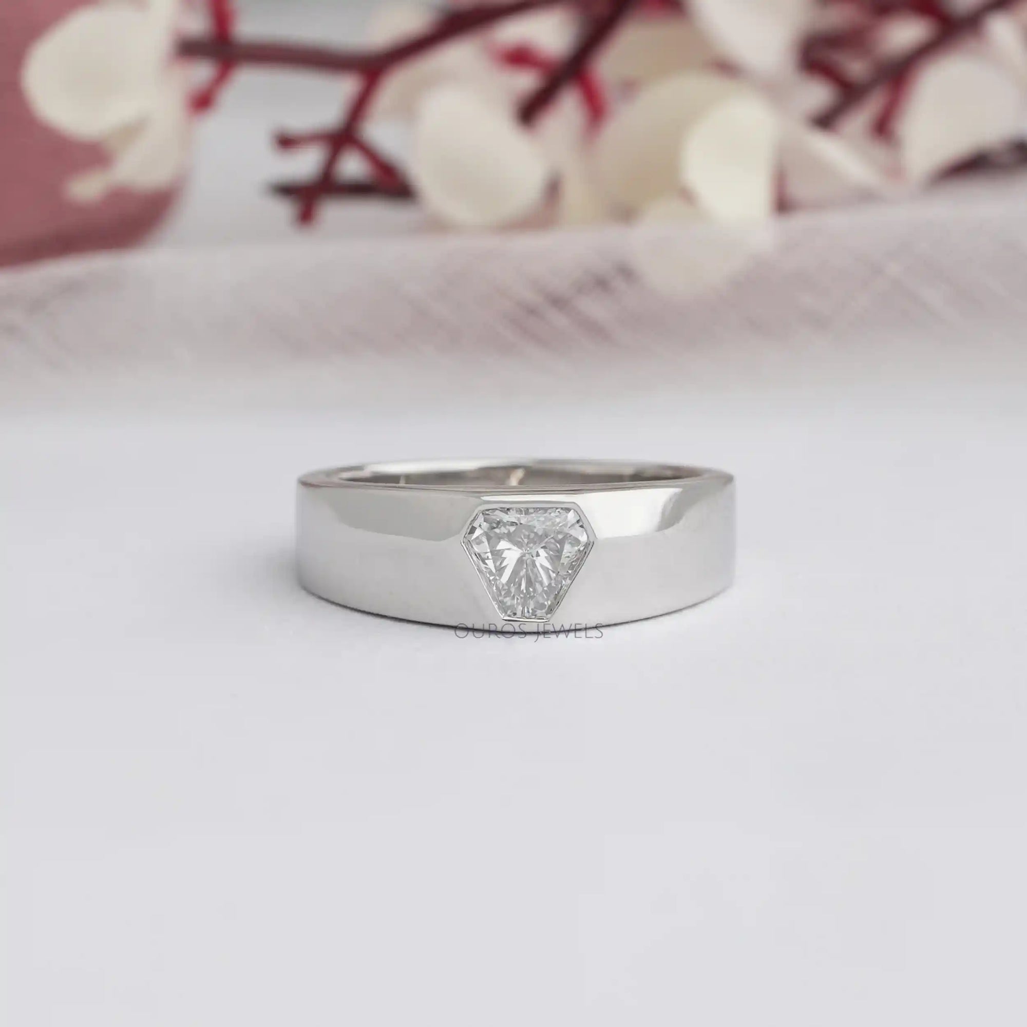 Shield Cut Lab Grown Diamond Solitaire Mens Wedding Band