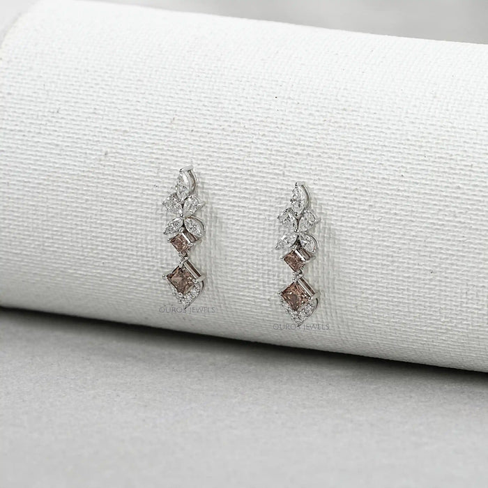 Chocolate Brown Princess Cut  Drop Earrings