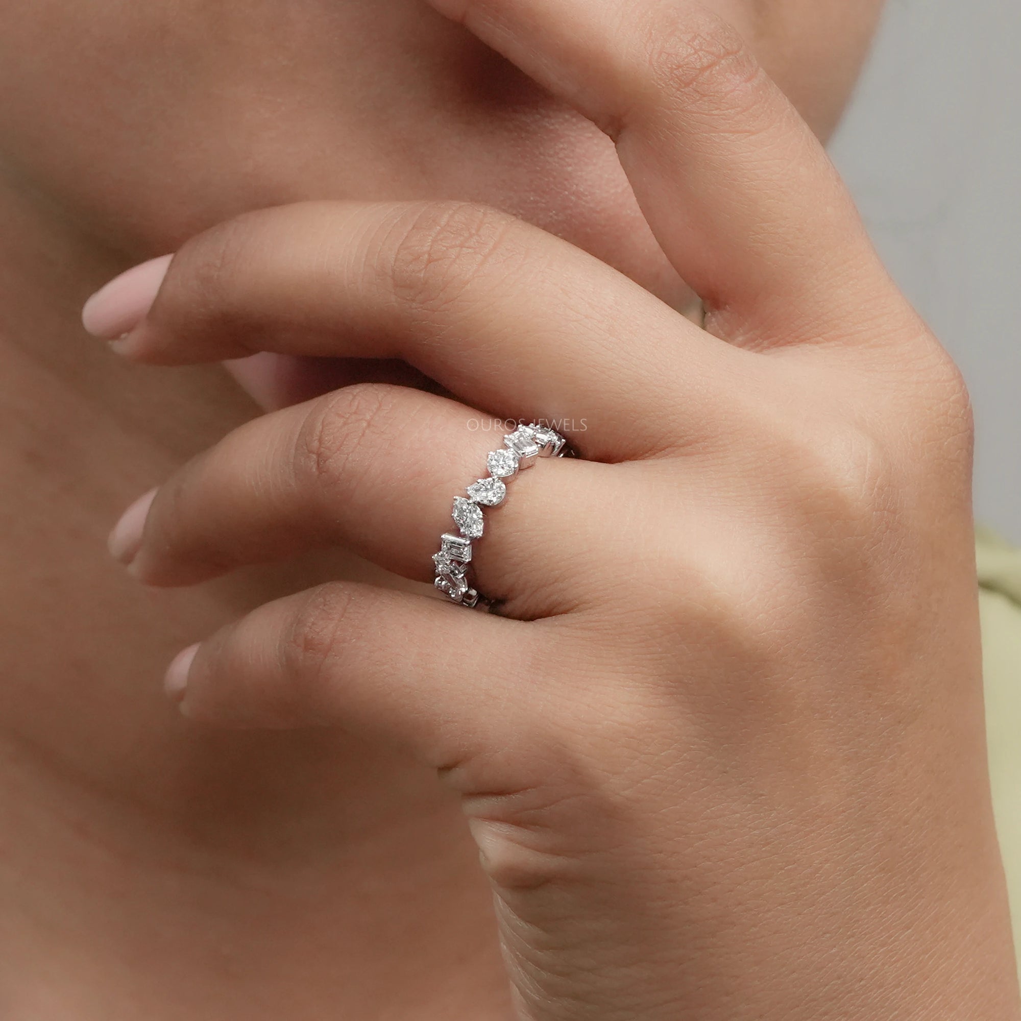 Multi Shape Lab Diamond Full Eternity Wedding Band Rings