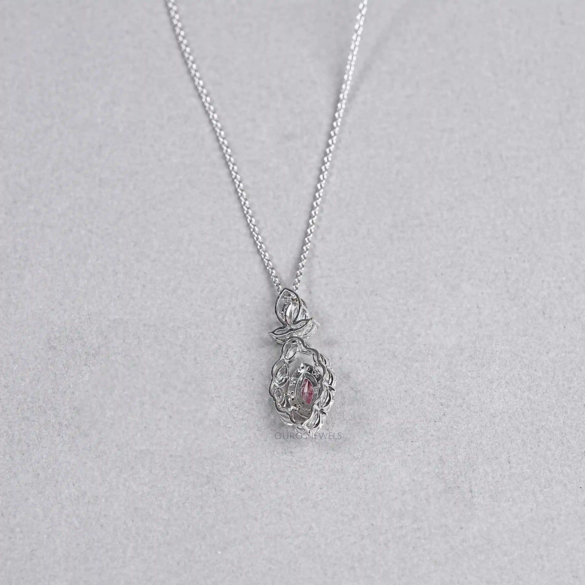 Pink Marquise Shape Double Halo Pendant Necklaces