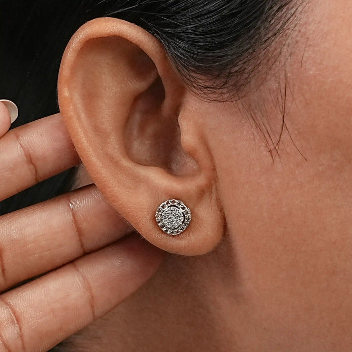 Pave Set Diamond Cluster Stud Earrings