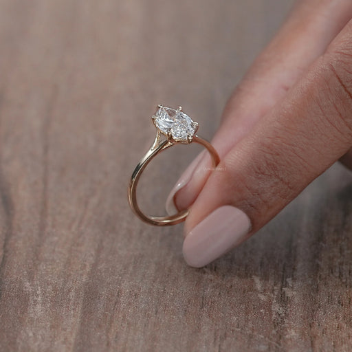 side view of marquise cut lab diamond 6 prong solitaire engagement ring