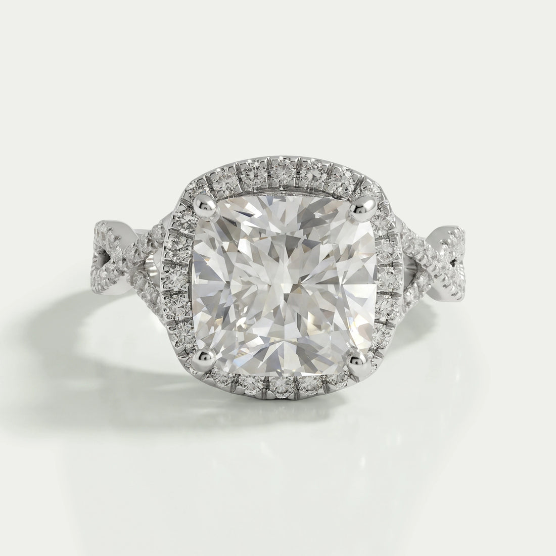 Twisted Square Cushion Cut Hidden Halo Ring Rings
