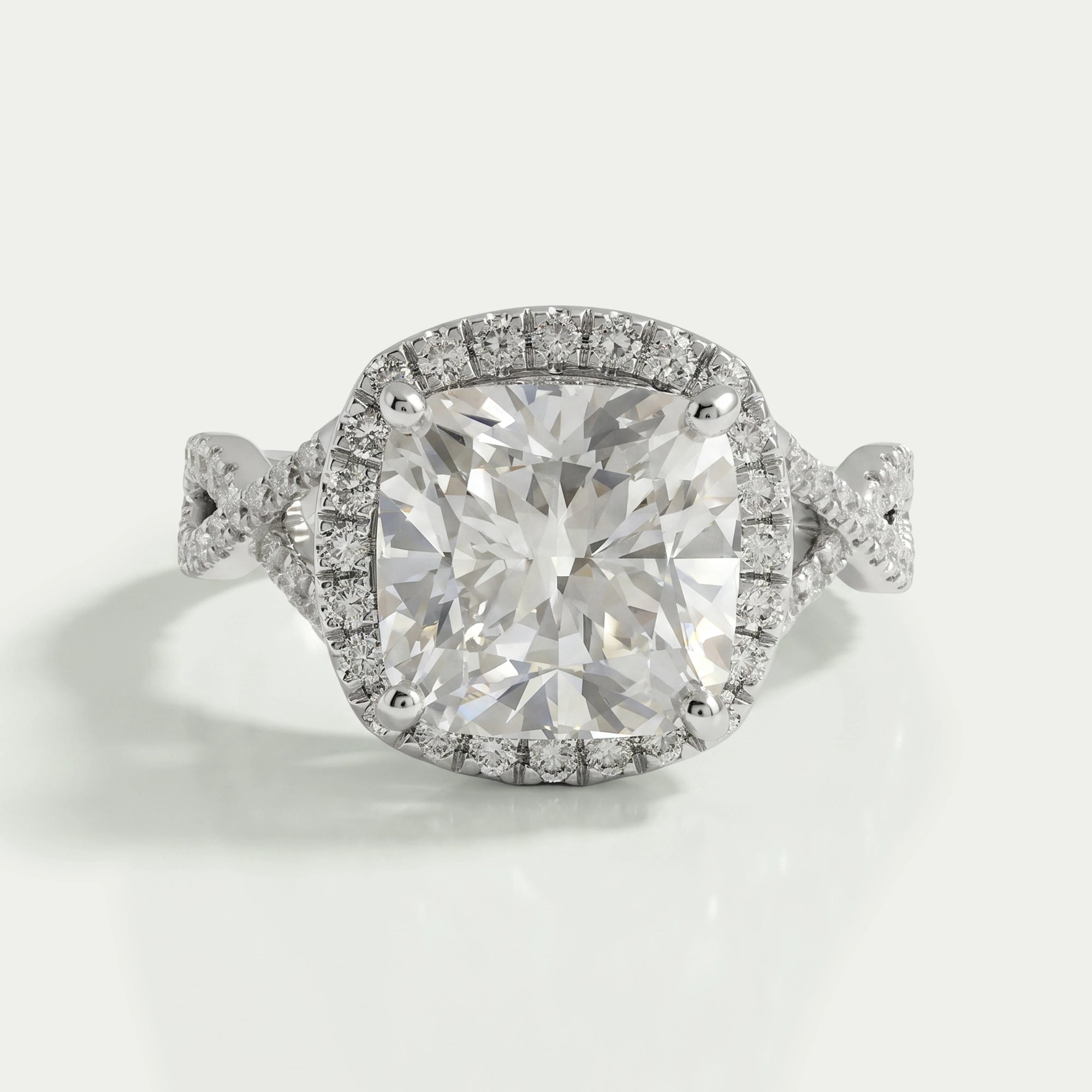Twisted Square Cushion Cut Hidden Halo Ring Rings