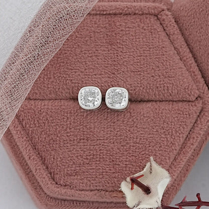 Square Cushion Lab Diamond Bezel Stud Earrings Earrings