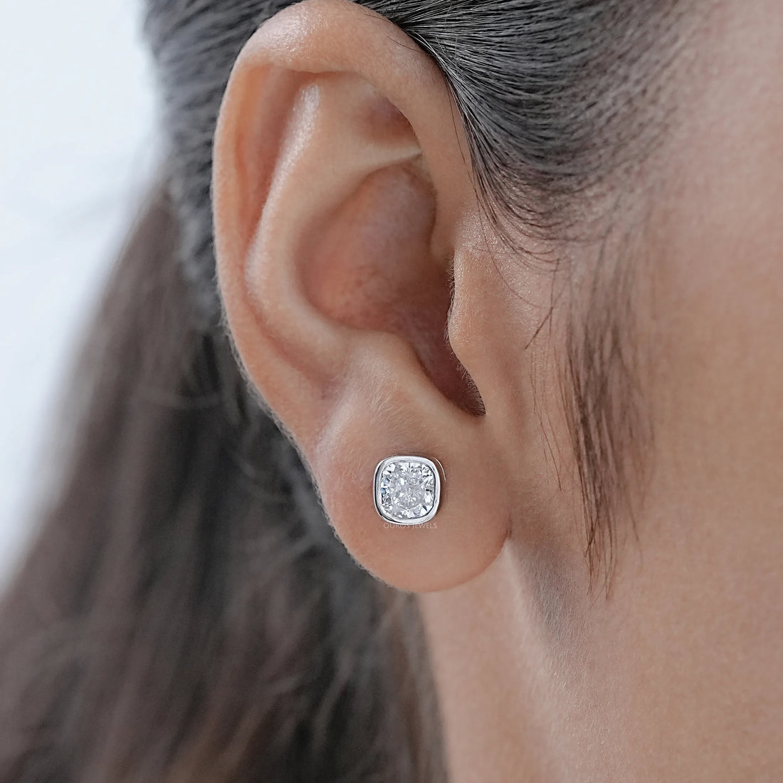 Square Cushion Lab Diamond Bezel Stud Earrings Earrings