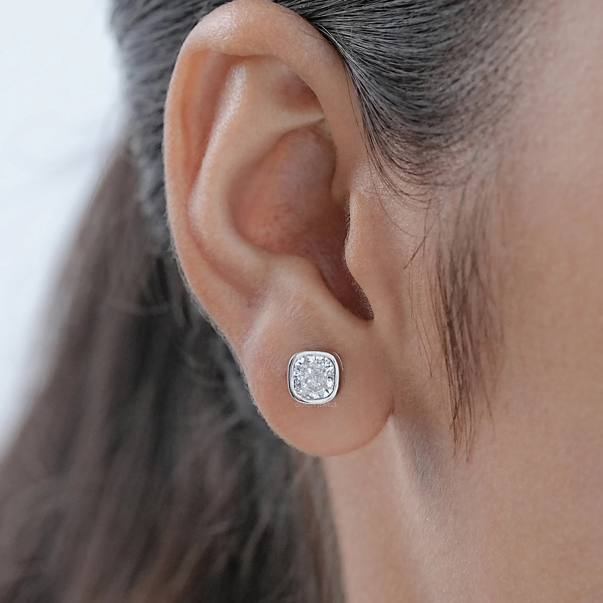 Square Cushion Lab Diamond Bezel Stud Earrings Earrings