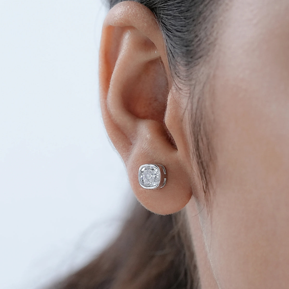 Square Cushion Lab Diamond Bezel Stud Earrings Earrings