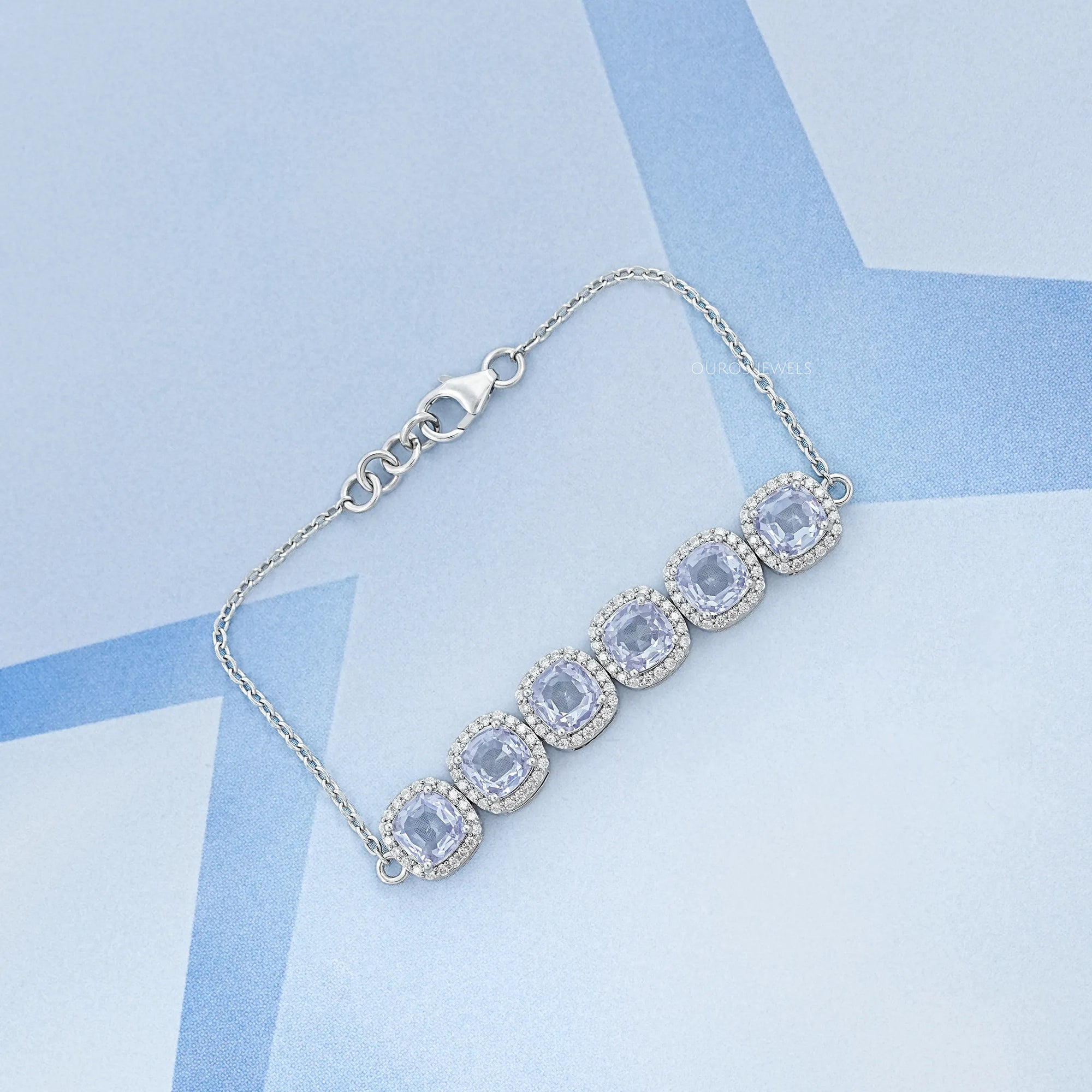 Alternating Cushion Sapphire and Diamond Link Bracelet