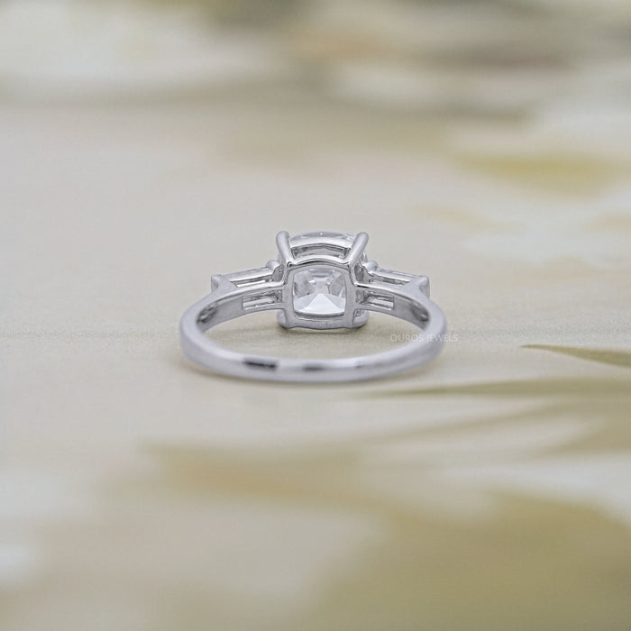 Square Old Mine Cushion Cut Lab Diamond Three Stone Ring