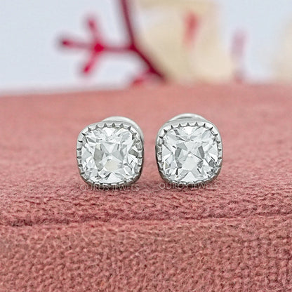 Square Old Mine Cushion Diamond Milgrain Stud Earrings Earrings