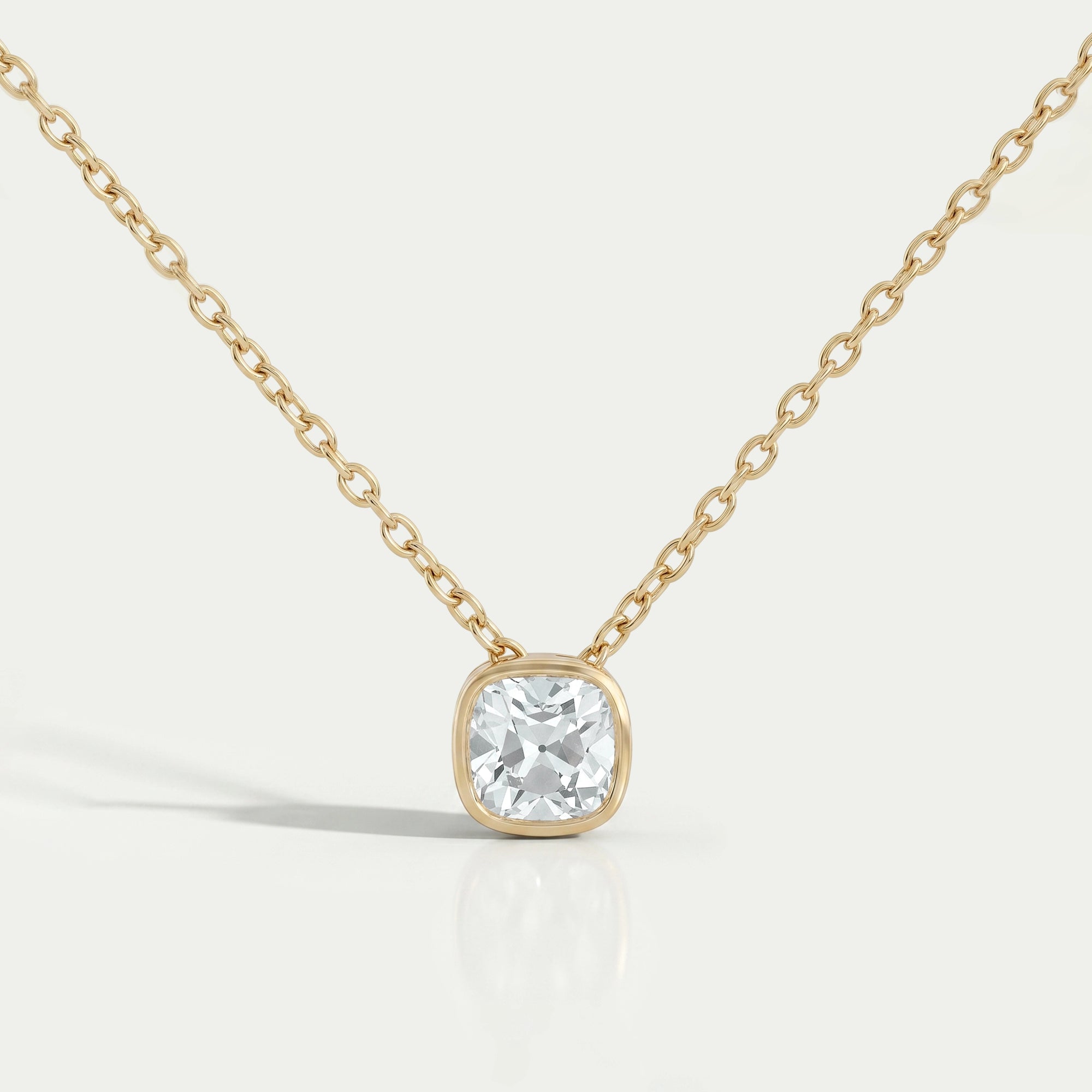 Square Old Mine Cushion Cut Bezel Solitaire Pendant Necklaces