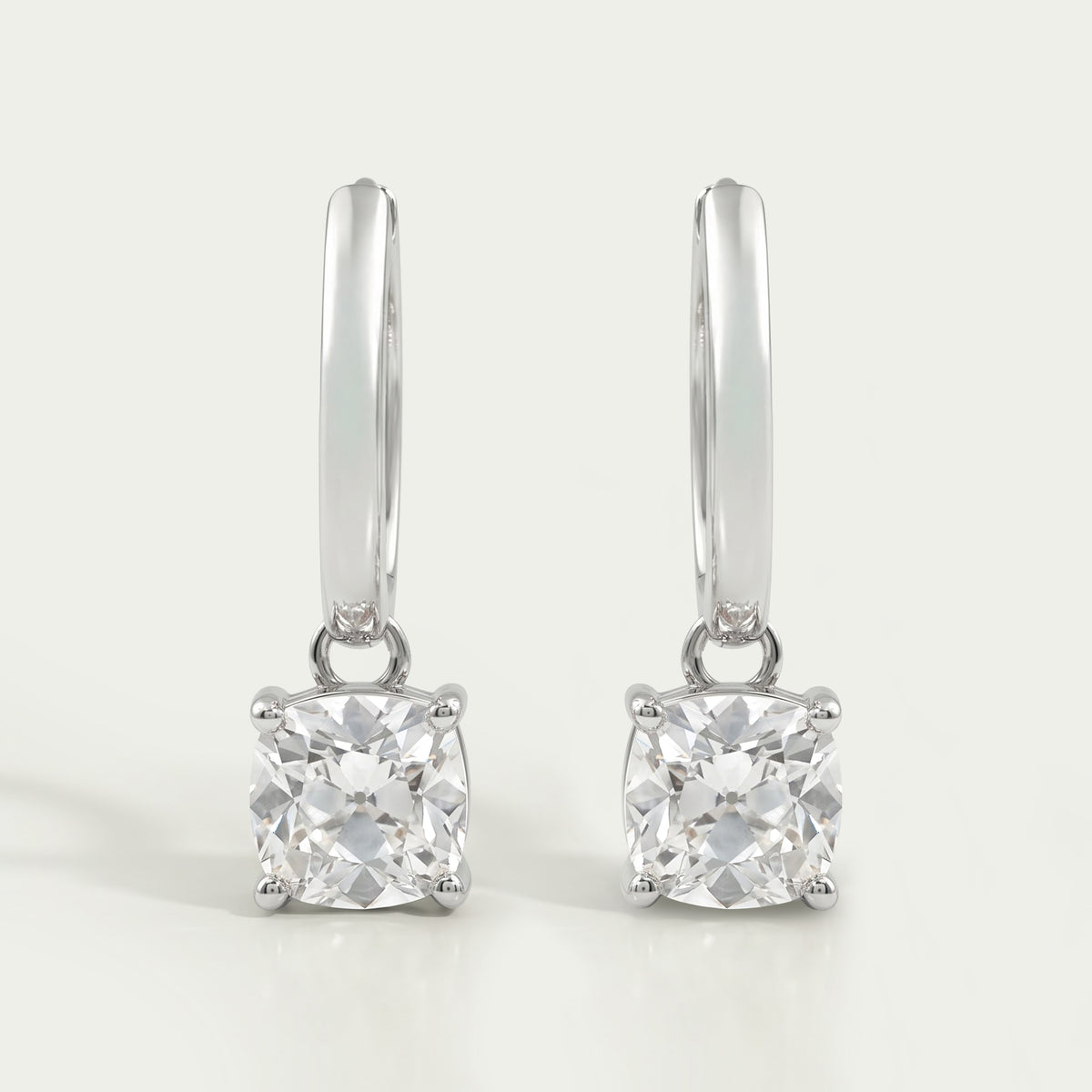 Square Old Mine Cushion Diamond Dangle Hoop Earrings Earrings