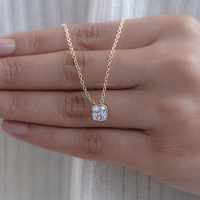 Square Old Mine Cushion Cut Bezel Solitaire Pendant