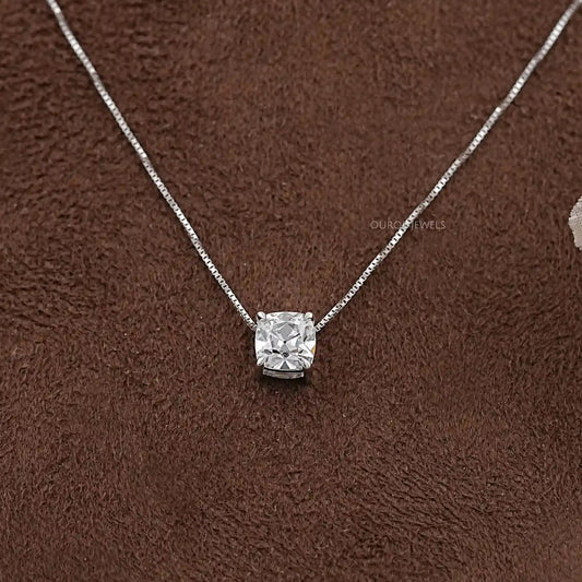 Square Old Mine Cushion Lab Diamond Solitaire Pendant Necklaces