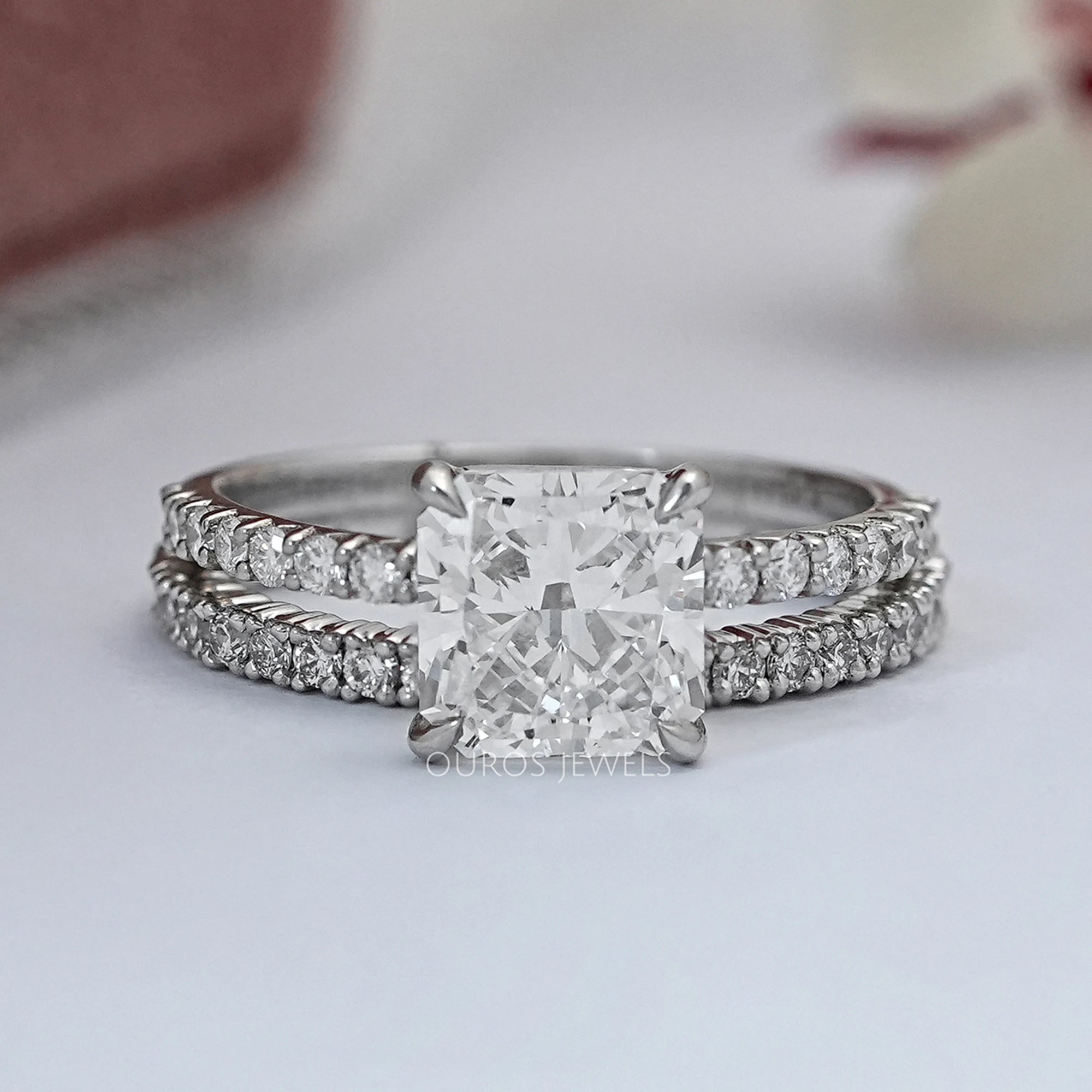 Square Radiant Cut Solitaire Accent Bridal Ring Set Rings