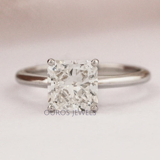 top view of square radiant cut lab grown diamond solitaire ring