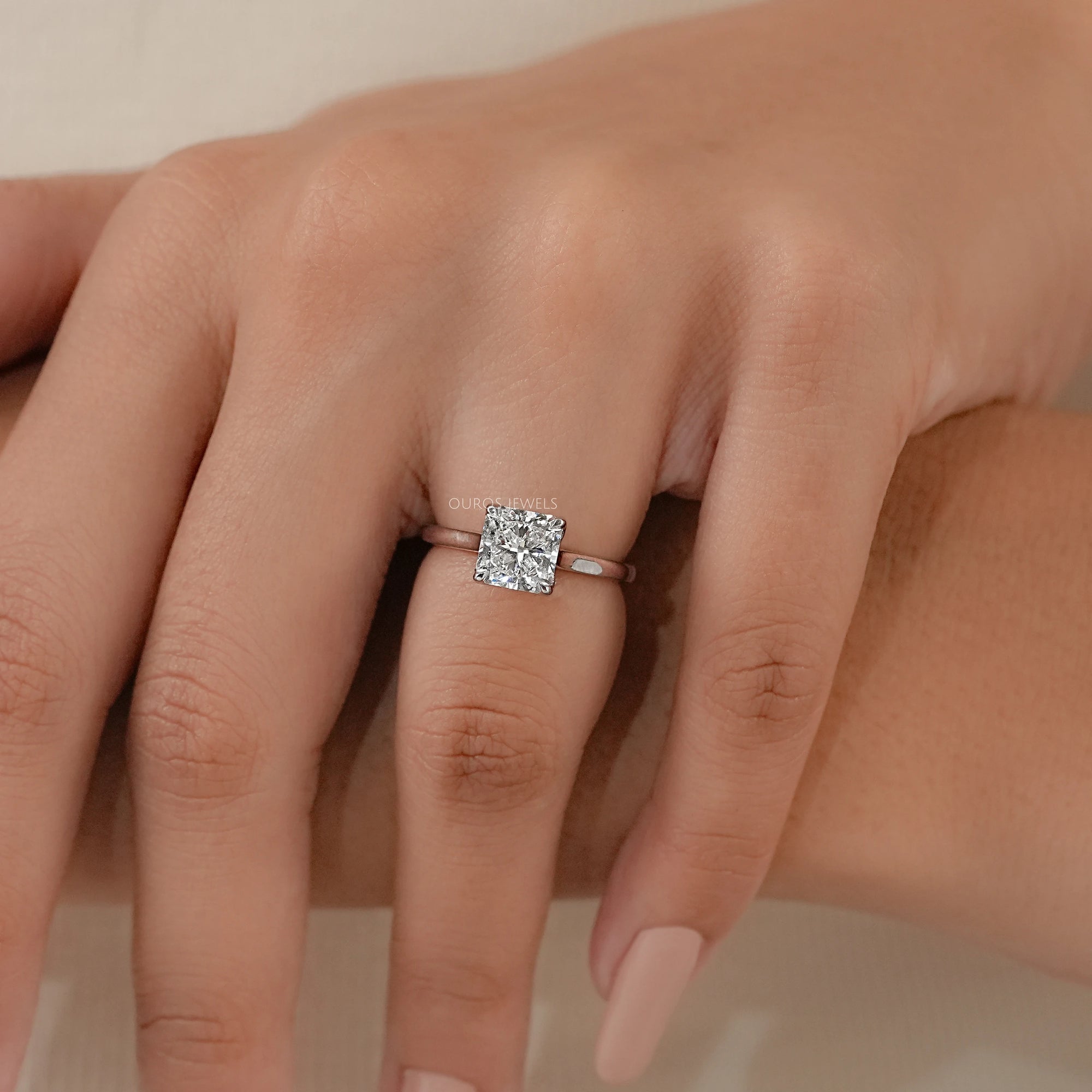 Square Radiant Cut Tulip Set Hidden Halo Ring