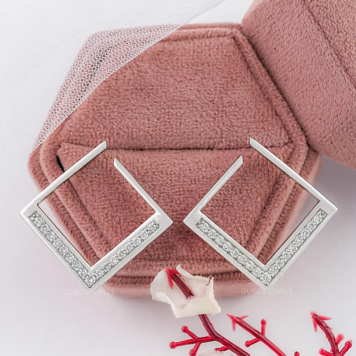 Square Round Lab Diamond Hoop Earrings Earrings