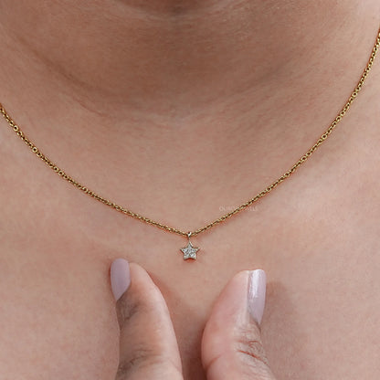 Lab Grown Round Diamond Star Shape Pendant Necklaces