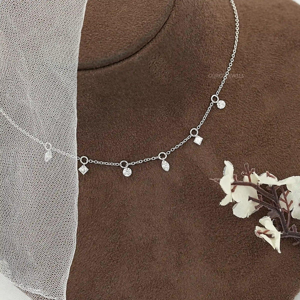 Multi Shape Lab Diamond Station Necklace Necklaces