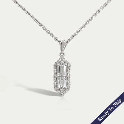 Step Cut Arrow Lab Diamond Halo Pendant Necklaces