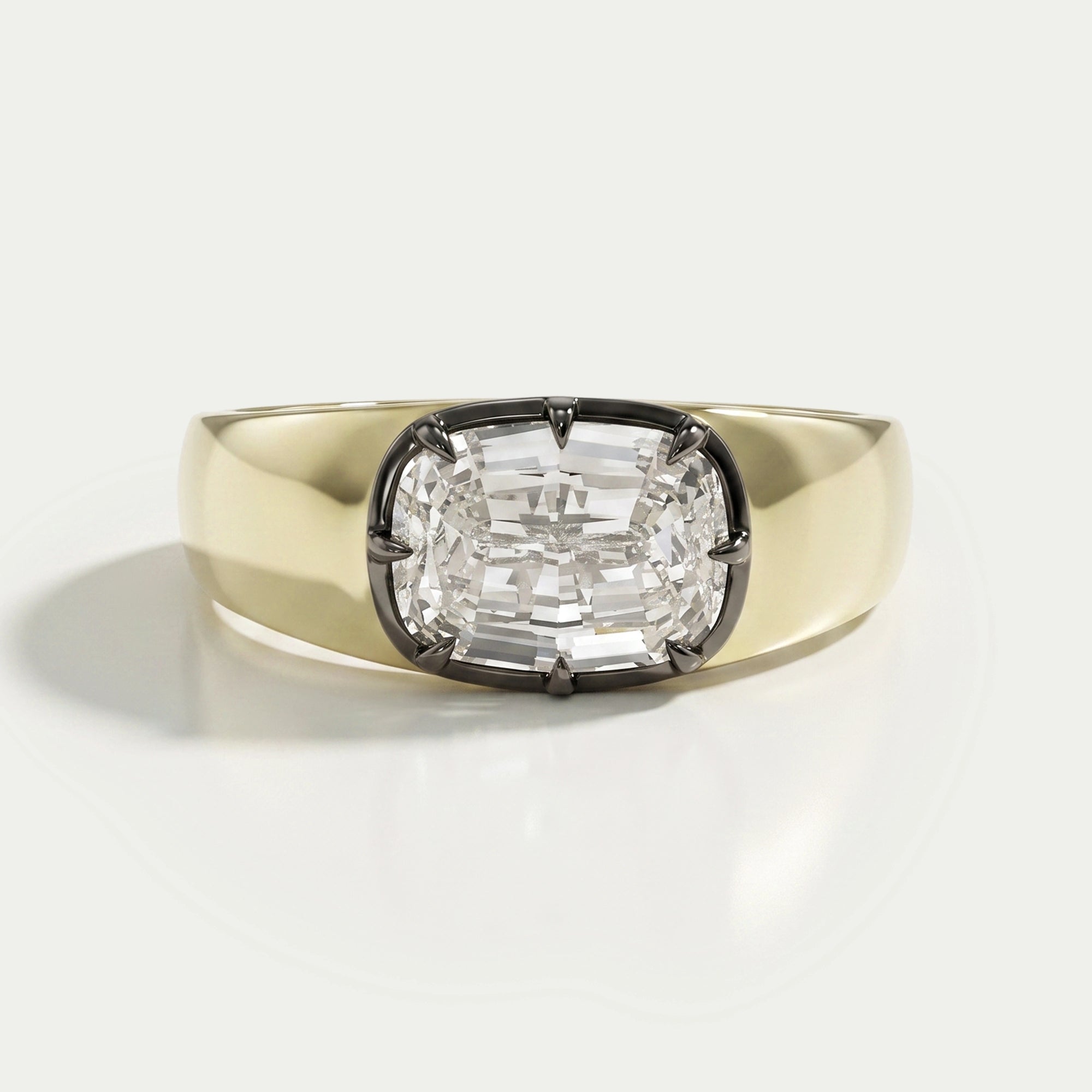 East West Step Cut Cushion Lab Diamond Solitaire Ring