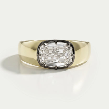East West Step Cut Cushion Lab Diamond Solitaire Ring