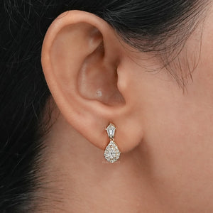 Halo Diamond  Step Cut Pear Dangle Earring