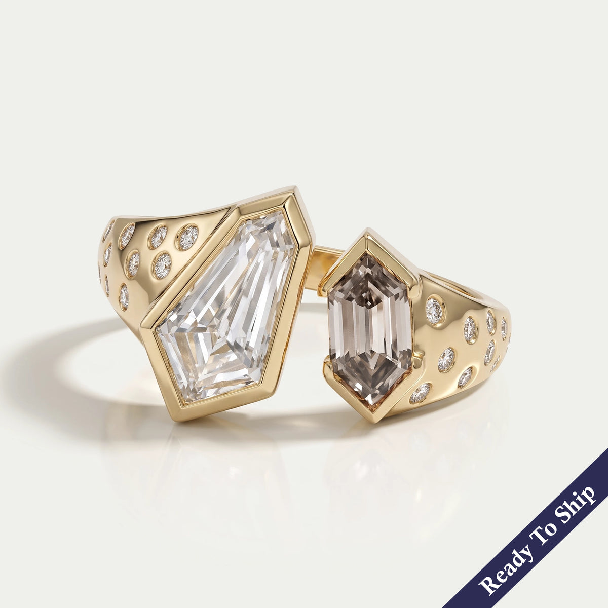 Step Cut Lab Grown Diamond Bezel Set Open Cuff Band Ring