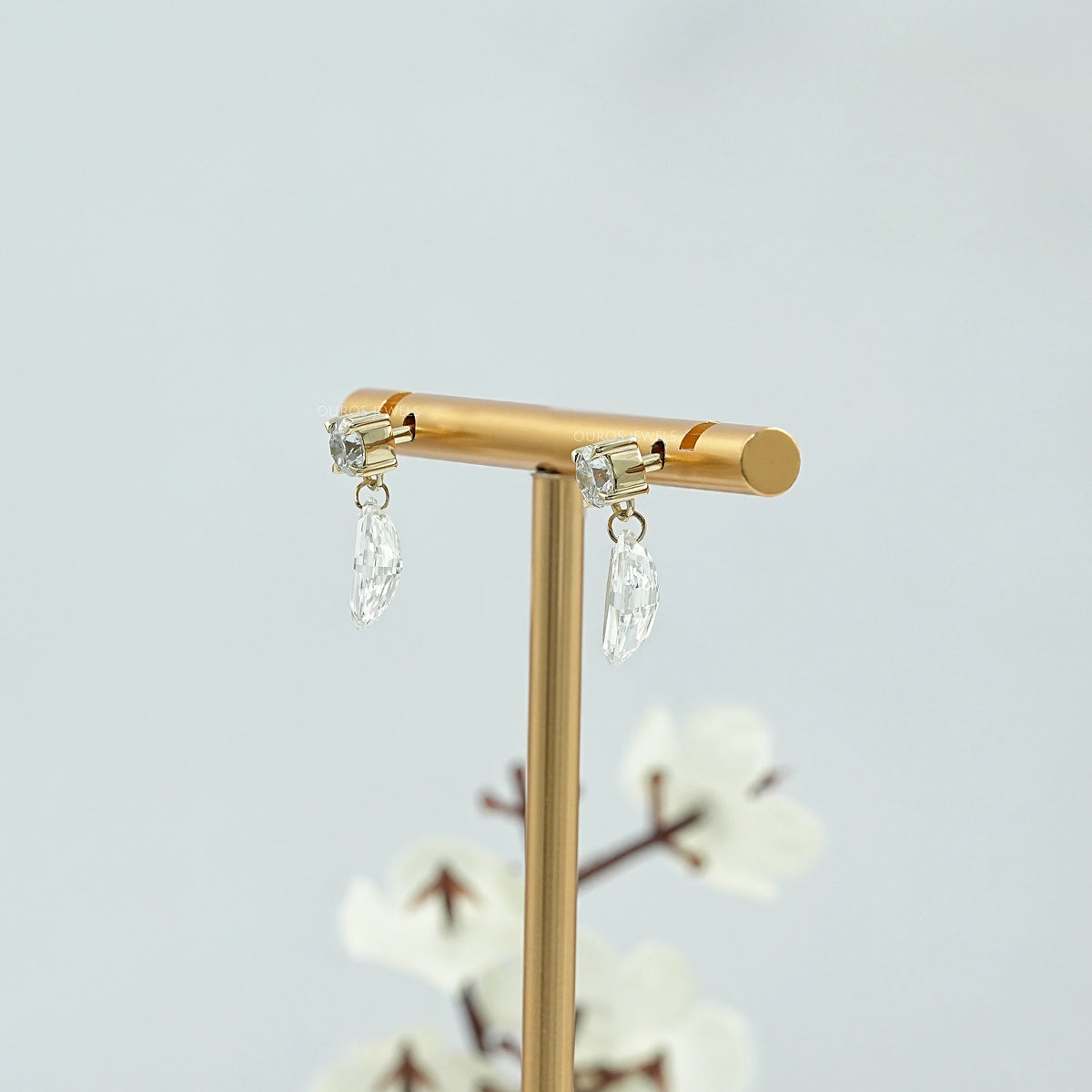 Step Cut Marquise Lab Diamond Drop Earrings